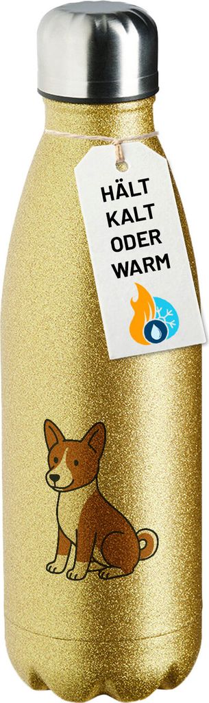 Huuraa Trinkflasche Basenji Comic Basi 500ml Gold Edelstahl Wasserflasche Trinkflasche Geschenkidee