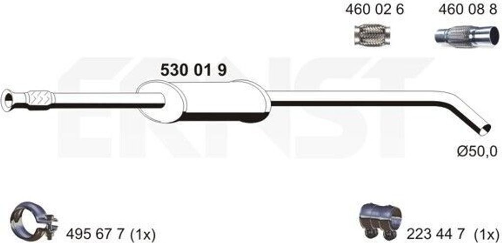 ERNST 530019 Mittelschalldämpfer Schalldämpfer für RENAULT MEGANE I (BA0/1) MEGANE Scenic (JA0/1) MEGANE I Grandtour (KA0/1) MEGANE I Classic (L...