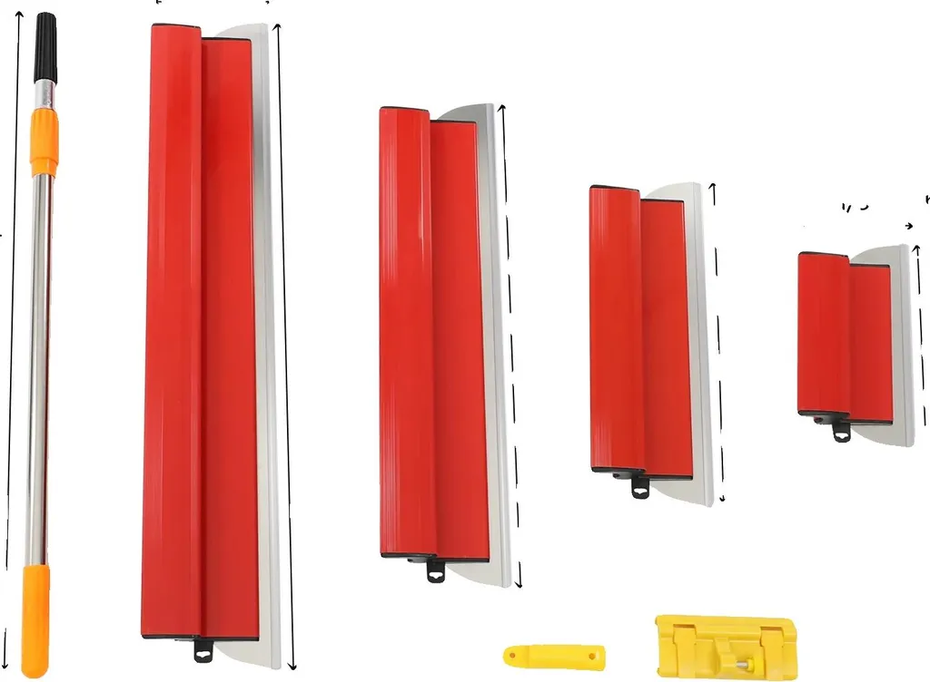 Lames de lissage ergonomiques en inox avec manche télescopique rouge