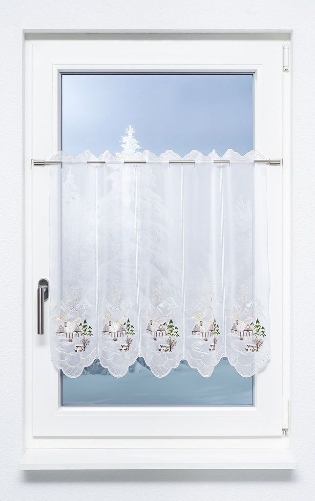 Scheibengardine Plauener Spitze - Haus (Bx H) 194,4cm * 65cm Braun/graubraun