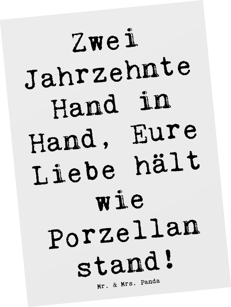 Mr. & Mrs. Panda Postkarte Spruch 20. Hochzeitstag Porzellanhochzeit - Weiß - Geschenk, Ansichtskarte, Heiraten, Geschenke, Erinnerungen, Heirat, ...