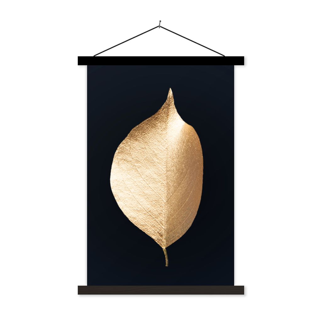 MuchoWow Textilposter Blätter - Gold - Schwarz - Pflanzen - Luxus 120x180 cm mit schwarzem Rahmen - Fotos