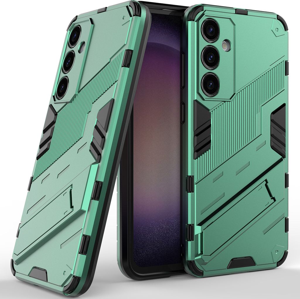 Armor Hülle für Samsung Galaxy S23 FE, Hybrid PC TPU Bumper Stoßfestes Schutzhülle mit Standfunktion Grün