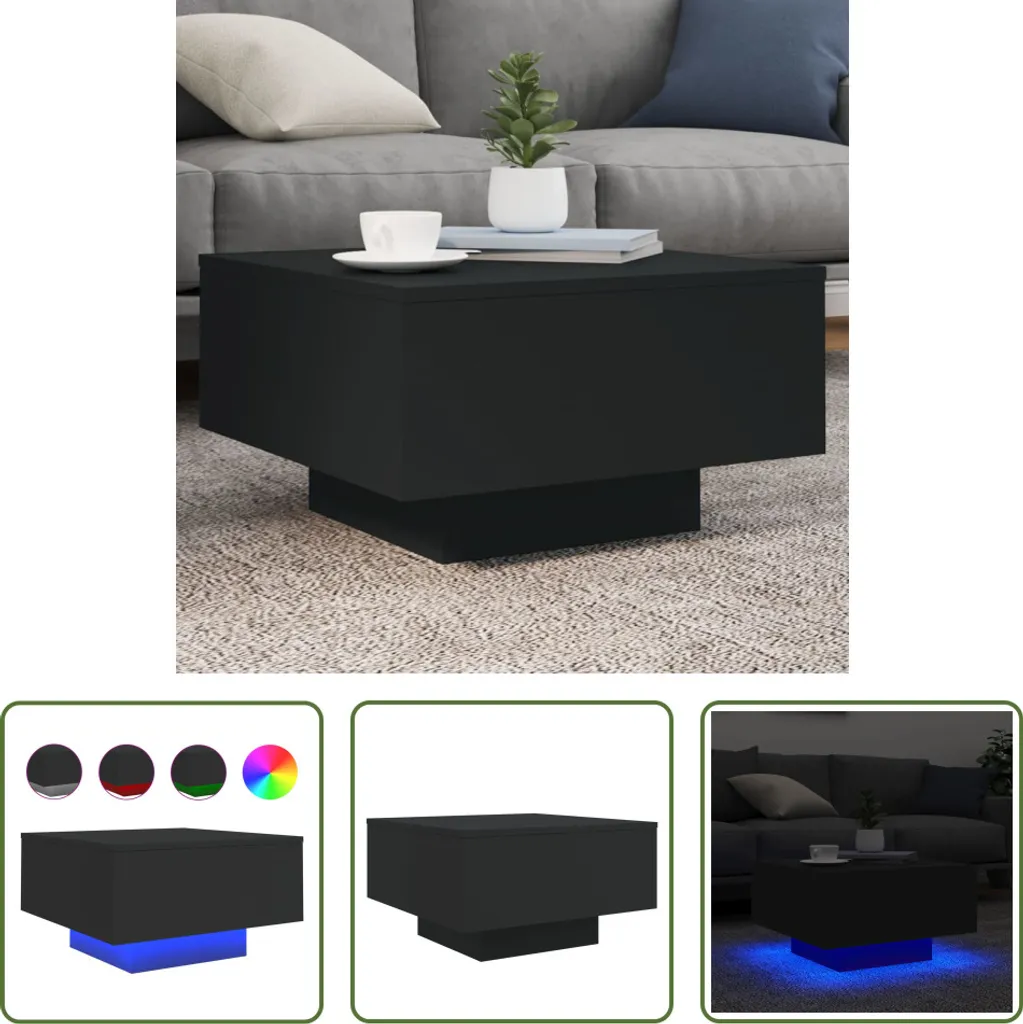 Tavolino Basso LED Nero 55x55x31 cm | Armonia The Living Store