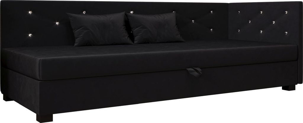 AURA SOFA Boxspringbett OLET PLUS 100x195 Komplett-Set mit Bonell Matratze, Polsterbett mit Bettkästen - Schwarz, MONOLITH 97