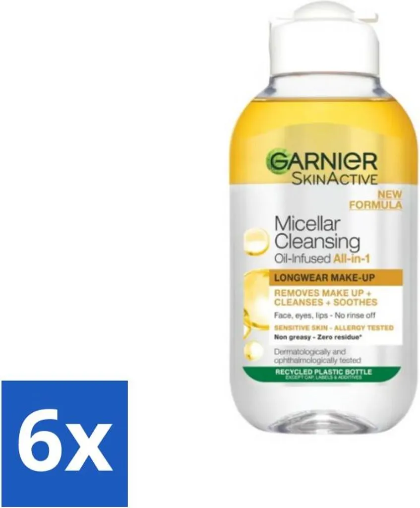 Lot de 6 Démaquillants Biphase Garnier Eau Micellaire Huile 100 ml