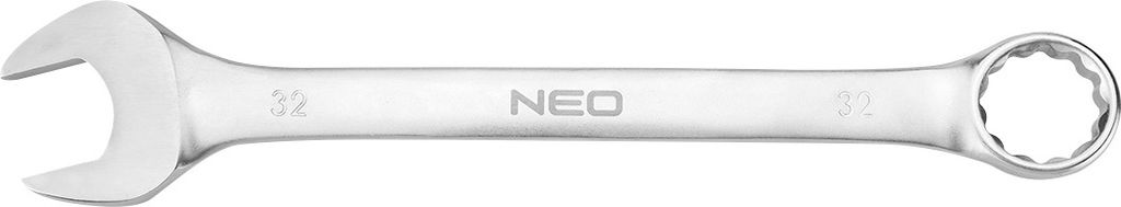 NEO TOOLS Ring-Maulschlüssel, Gabelschlüssel, CrV-Stahl, DIN3113, Durchdrückung, satiniert, polierter Kopf gebogen unter dem Winkel 15°, M+T, (...