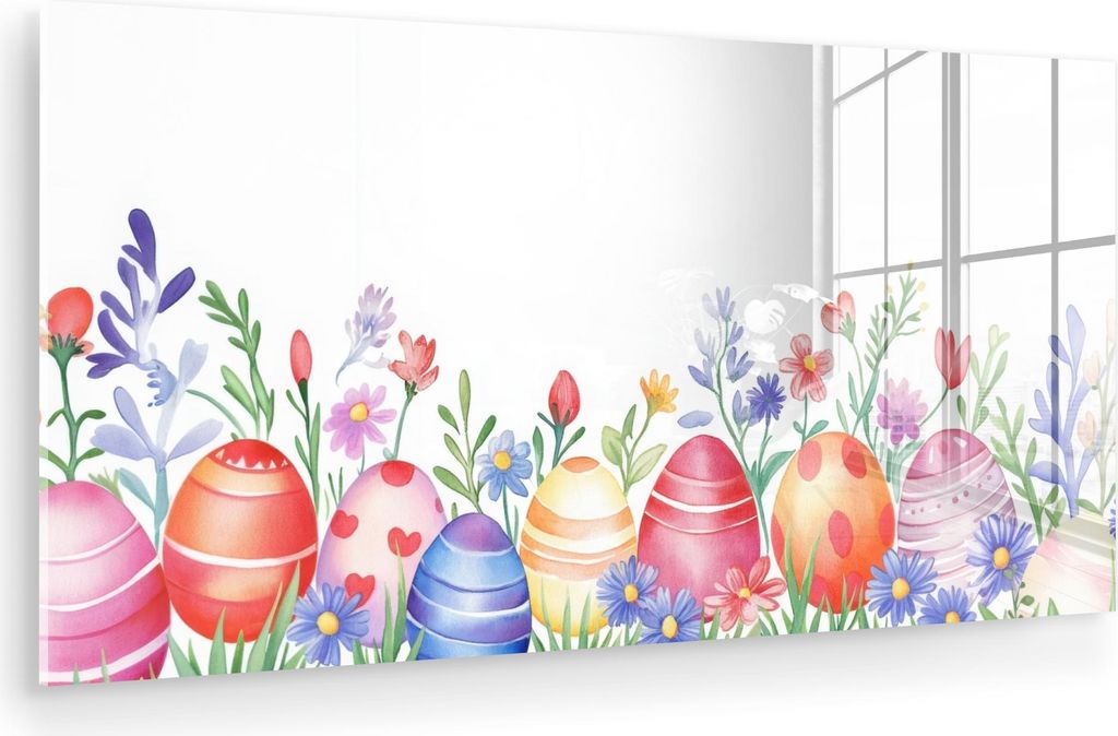 MuchoWow Glasbilder - Bilder auf Wandbild - Foto auf Glas Blumengarten - Bunt - Eier 40x20 cm Wanddekoration aus Glas - Acrylglasbild - Acrylbilder...