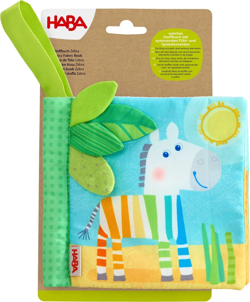 HABA Livre de jeu Zebra 2012338001 : livre en tissu d'éveil bébé