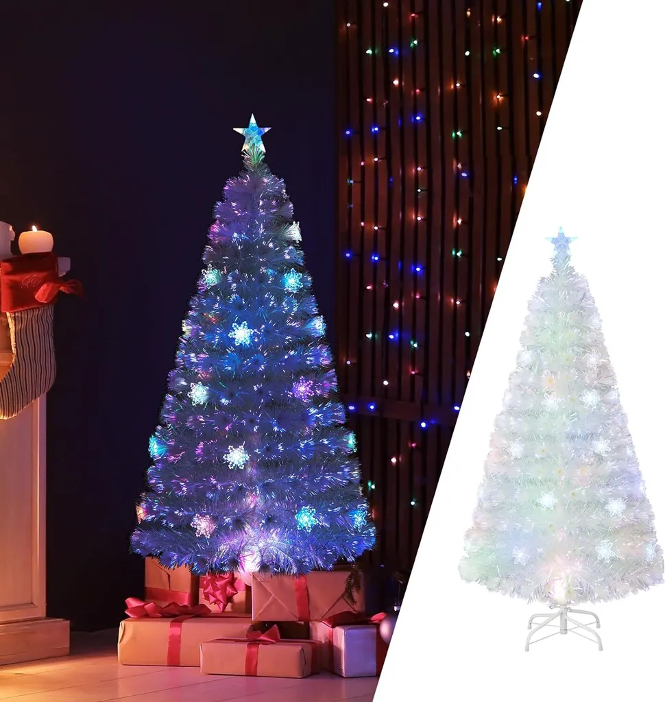 Sapin de Noël artificiel blanc 120 cm avec éclairage LED multicolore