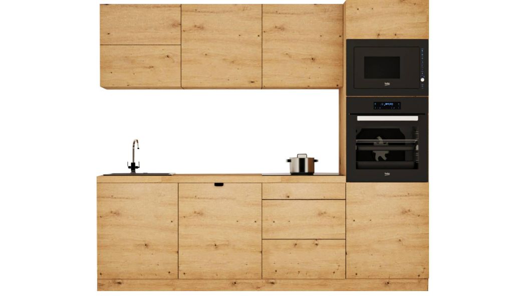 Küchenzeile 240 cm ohne E-Geräten Einbauküche Moderne Küchenzeile, Langen KL26-M240 Artisan Eiche