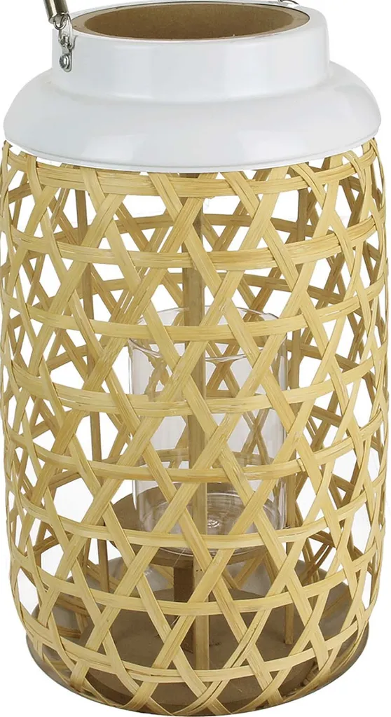 Lanterne Blanche Tressée 38.5cm - Structure Artisanale et Anse Mobile