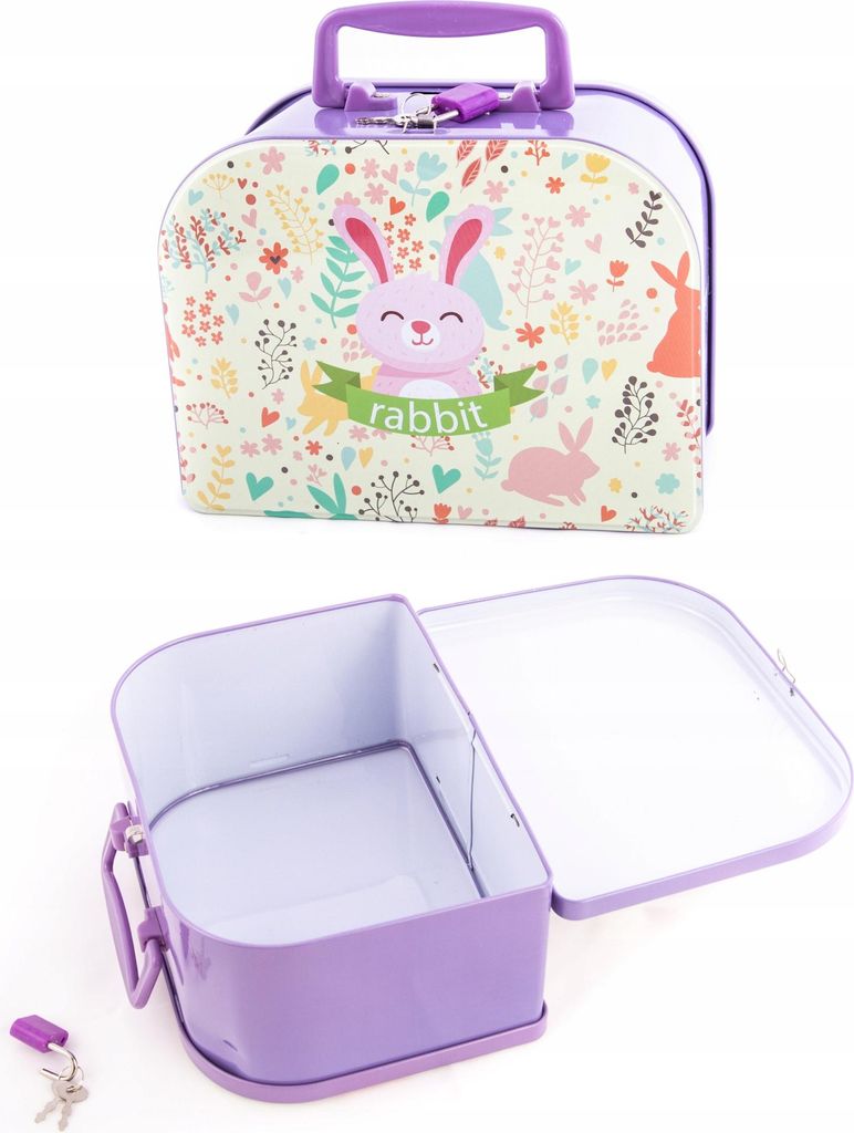 Kinder Spardose Koffer Metall Sparbüchse mit Schloss Bunt Geldkassette 20x16cm
