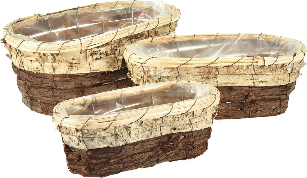 3er-Set Pflanzwannen Holz Natur, Dekoschalen für Kräuter & Blumen, Blumenschalen in 3 Größen, stapelbar