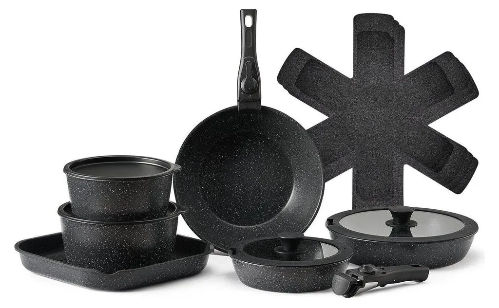 Ensemble de 17 casseroles et poêles en granit antiadhésif noir Intense