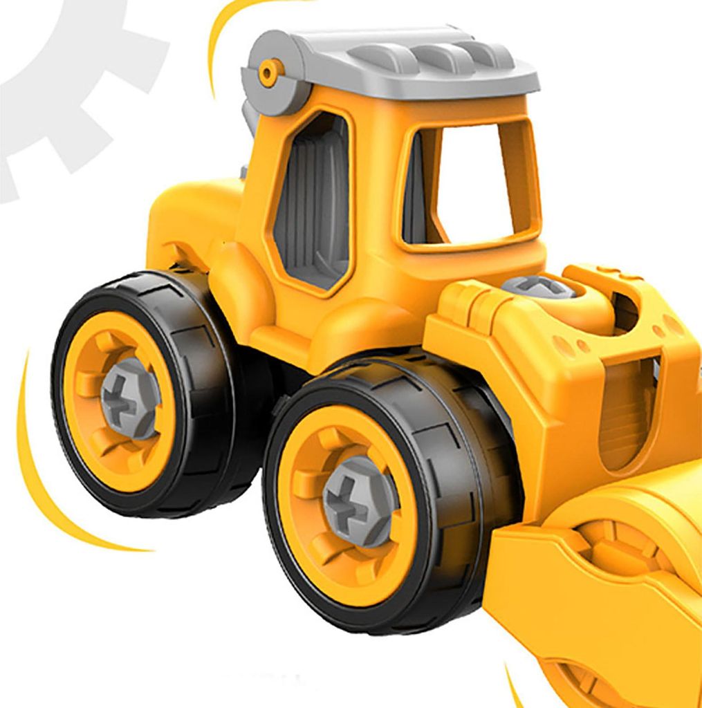 Baufahrzeuge-Spielsets für Kleinkinder, Simulation, enthalten 4 abnehmbare Puzzle-Spielzeugautos für Kinder mit Schraubendreher, Gelb