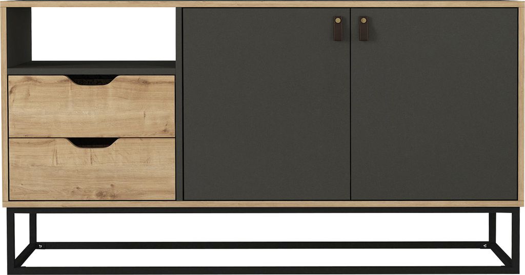 Sideboard Dolores mit 2 Türen und 2 Schubladen in Anthrazit und Holzoptik, 6856