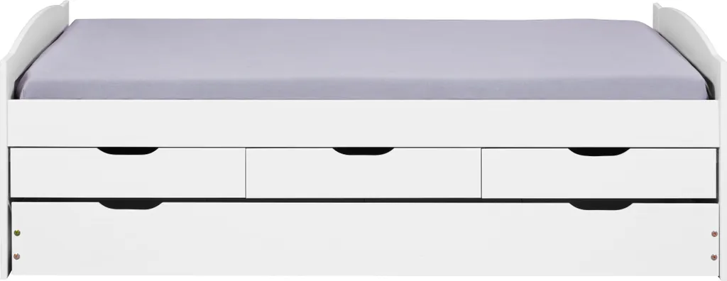Lit d'appoint 90x200 blanc avec tiroirs pour chambre d'amis et sommier Ulli