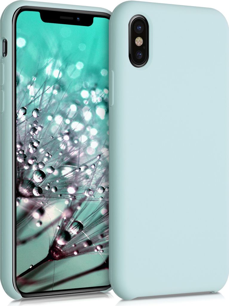 kwmobile Hülle kompatibel mit Apple iPhone X Hülle - Silikon Handy Case - Handyhülle weiche Oberfläche - kabelloses Laden - Cool Mint