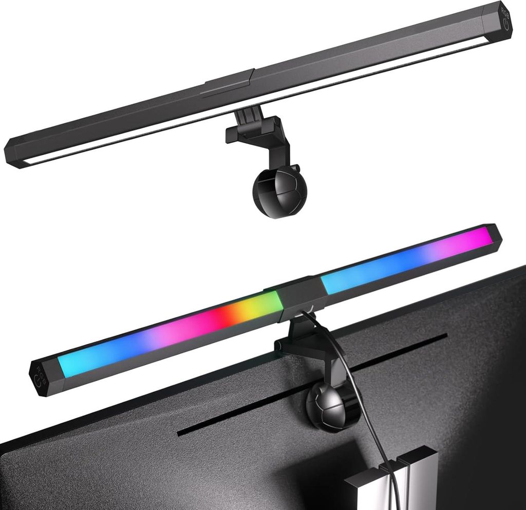 LED-Bildschirmlampe, PC-Schreibtischlampe, USB-Computer, 40 cm, RGB-Lichtleiste, Monitor, Computer, einstellbares Umgebungslicht, 15 Lichtfarben, L...