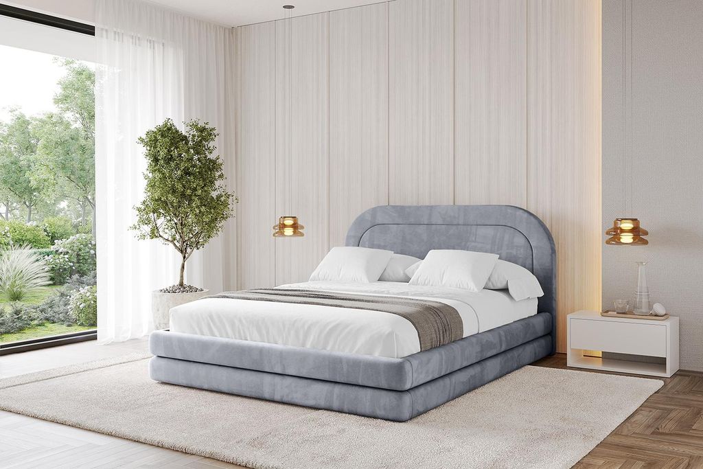 ALTDECOR Polsterbett mit Bettkasten - LERIS 140x200 Grau - Bett mit Kopfteil, Boxbett ohne Matratze, Doppelbett mit Stauraum