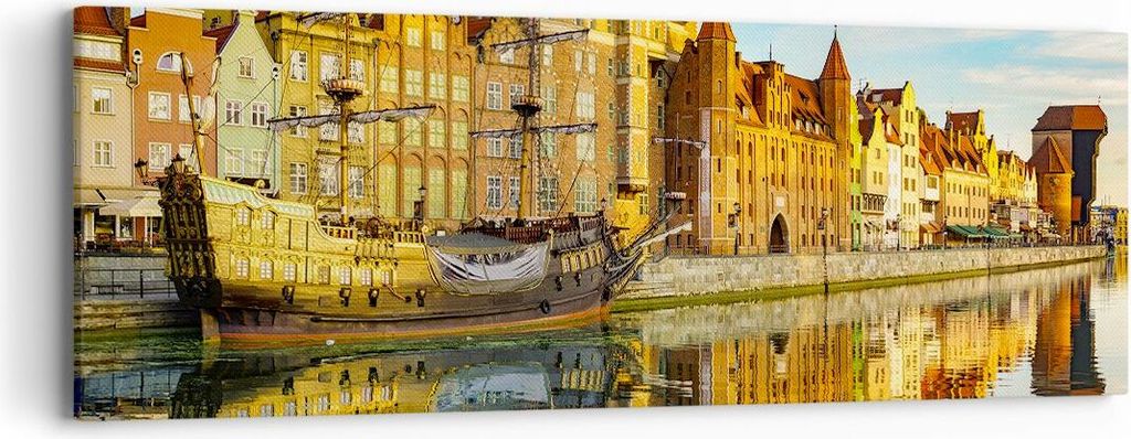Bild auf Leinwand - Leinwandbild - Schiff Fluss Architektur Geschichte - 90x30cm - Wand Bild - Wanddeko - Leinwanddruck - Bilder - Kunstdruck - Lei...
