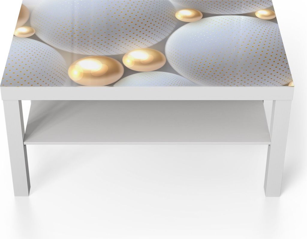 DEQORI Couchtisch 90x55 cm Weiß 'Angeordnete Kugeln' Glas Beistelltisch