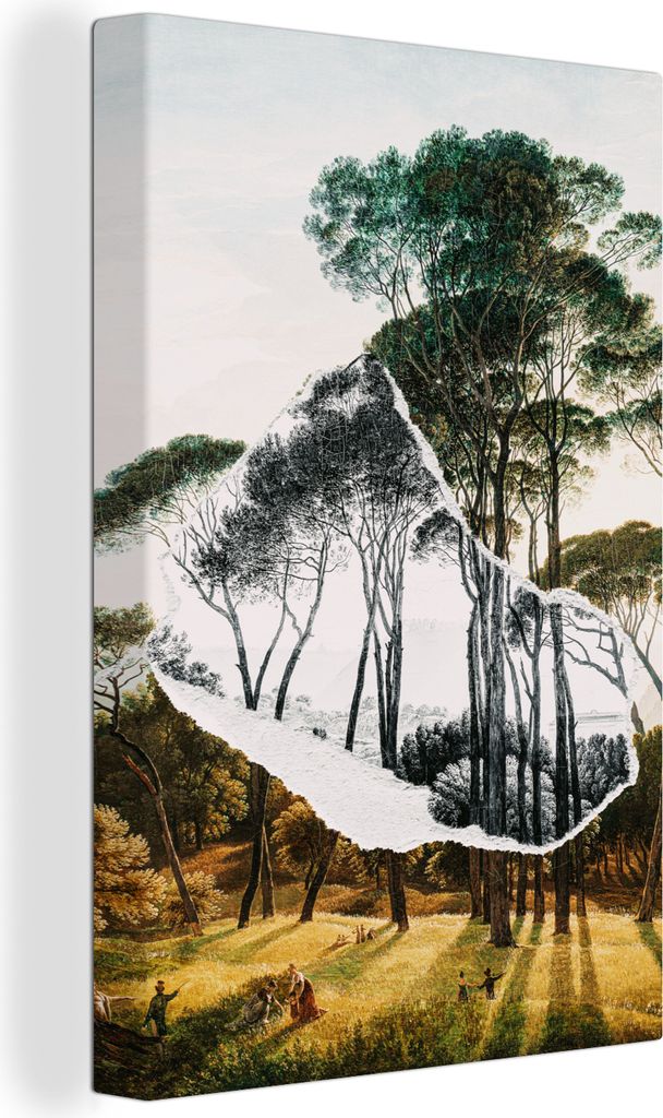 OneMillionCanvasses - Leinwandbilder - 90x140 cm, Italienische Landschaft Schirmkiefern - Kunst - Hendrik Voogd - Malerei - Schwarz-Weiß - Alte ...
