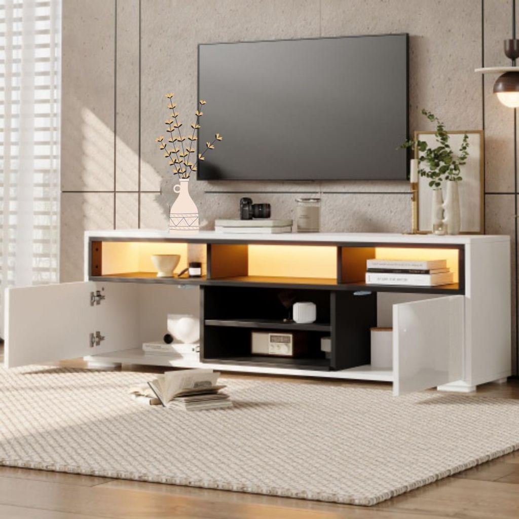 TV-Schrank,Modernes Lowboard mit Stauraum für kleine Wohnzimmer,Unterschrank mit zwei Türen,8 Lagerräume,150 × 35 × 50 cm