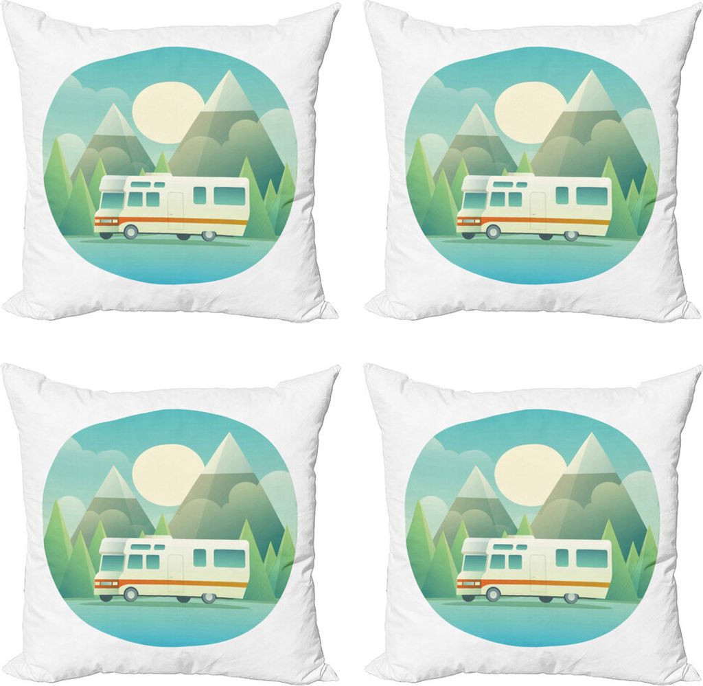 ABAKUHAUS RV Kissenbezug Set (4 Stück), Autoreise Fahrzeug auf dem Land, Moderner Doppelseitiger Digitaldruck, 45 cm x 45 cm, Mehrfarbig