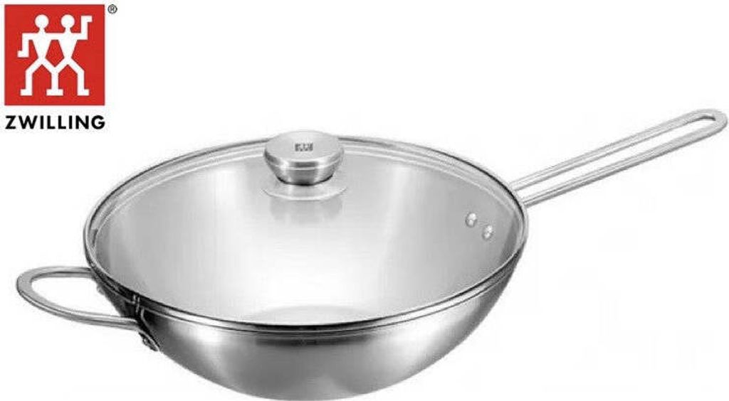 Zwilling Twin Nova Wokpfanne Induktion mit Deckel 30cm, unbeschichtet Wok, Edelstahl 18/10 Bratpfanne Pfanne Asiatisch, Pfannenset