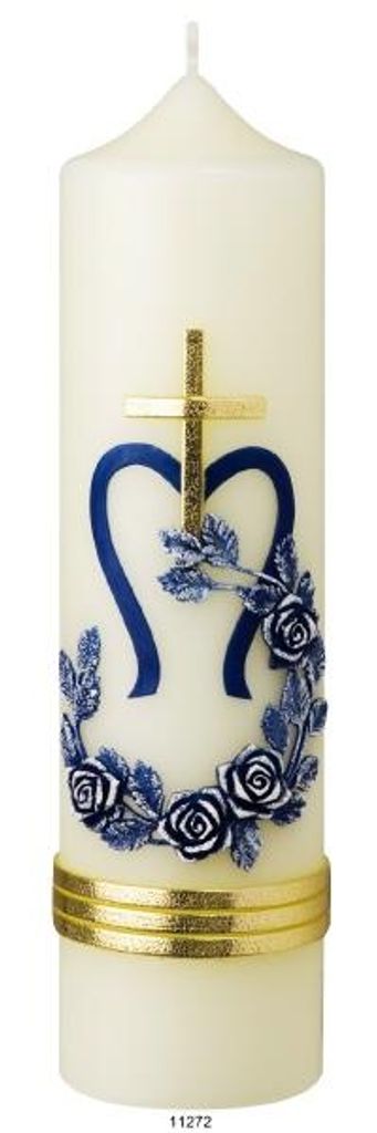 Marienkerze Altarkerze Marienmotiv Blau 30 x 8 cm