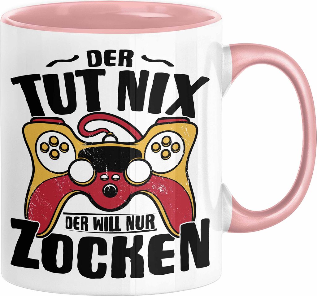 Gamer Geschenk Tasse Geschenkidee für Zocker Der Tut Nix Der Will Nur Zocken Jungs Geschenkdiee Gaming (Rosa)
