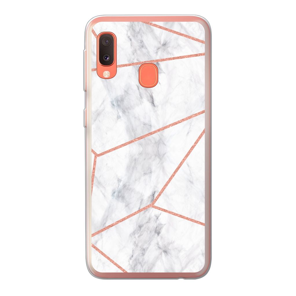 MuchoWow Handyhülle Schutzhülle Hülle für Samsung Galaxy A20e Marmor - Roségold - Weiß Silikon Softcase Handy Hülle - Abdeckung