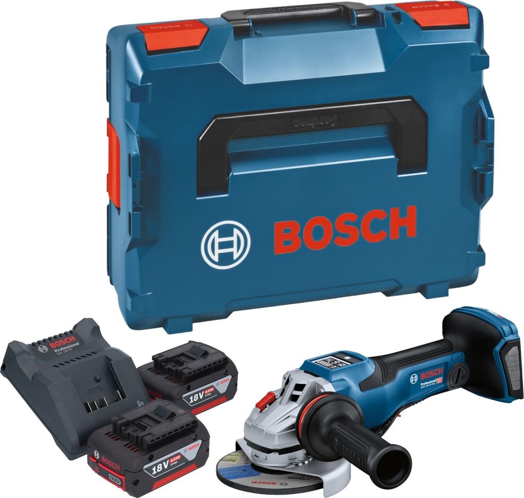 Bosch GWS 18V-15 PSC Professional Akku Winkelschleifer 18 V 125 mm BITURBO Brushless + 2x Akku 4,0 Ah + Ladegerät + L-Boxx
