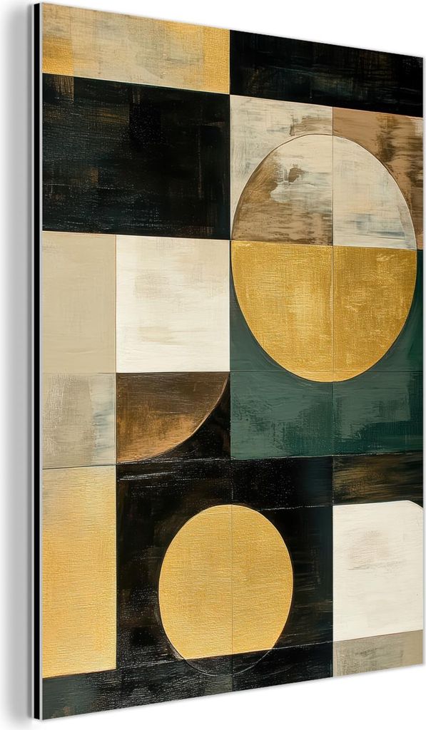 MuchoWow Wanddekoration Metall Metallbild Wandkunst 90x120 cm Abstrakt - Gold - Bronze - Formen - Geometrisch MuchoWow Aluminium Gemälde - Industrial