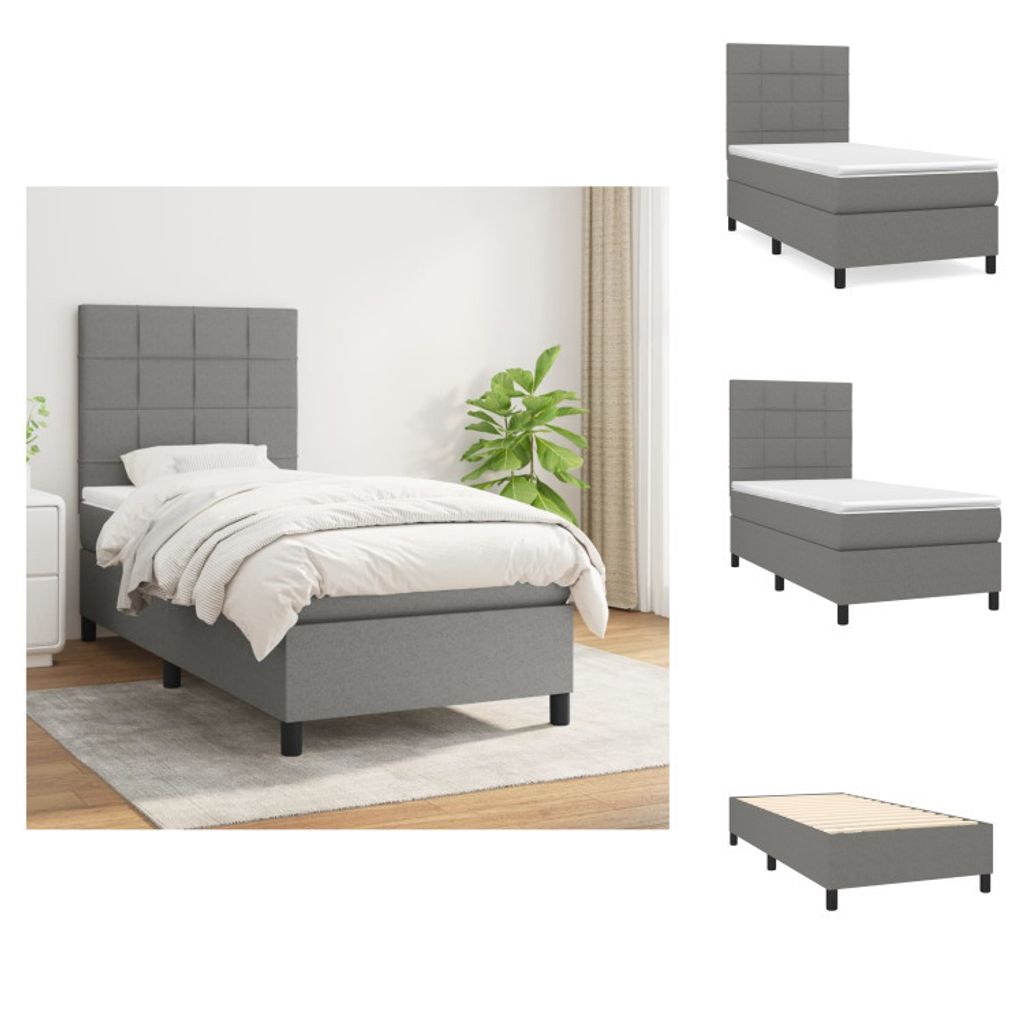 vidaXL Boxspringbett mit Matratze Dunkelgrau 100x200 cm Stoff - Betten & Bettgestelle