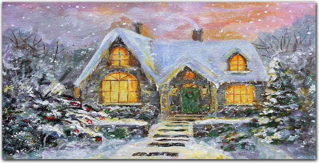 Coloray Bild aus Leinwand 120x60 Leinwand Dekoration - Winterferien Haus Schnee