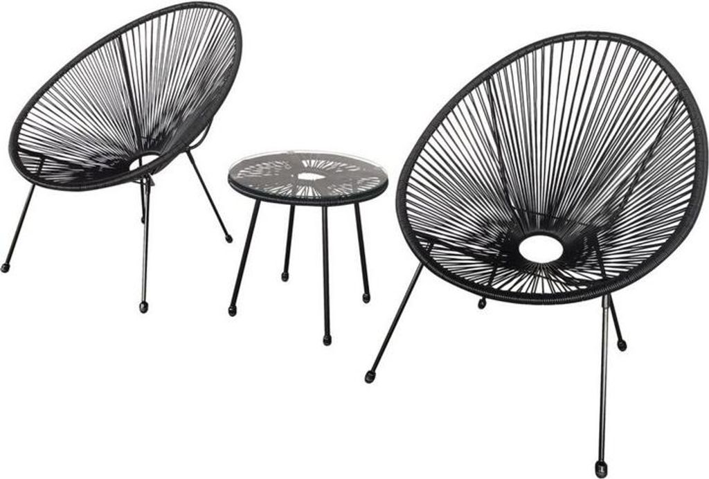 Happy Home Bistro Set 3 tlg Gartenmöbel schwarz Rattan Sitzgruppe Balkonmöbel Outdoor Terrassenmöbel Essgruppe