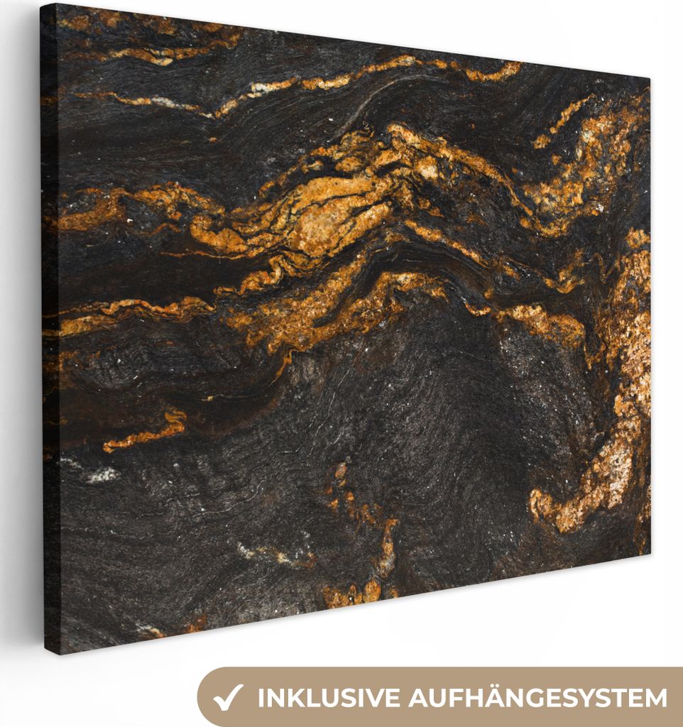 MuchoWow - Leinwandbilder - Marmor - Limette - Schwarz - Gold - Marmoroptik - Luxus, Wandbild, Wanddeko Bilder Wohnzimmer, 120x90 cm