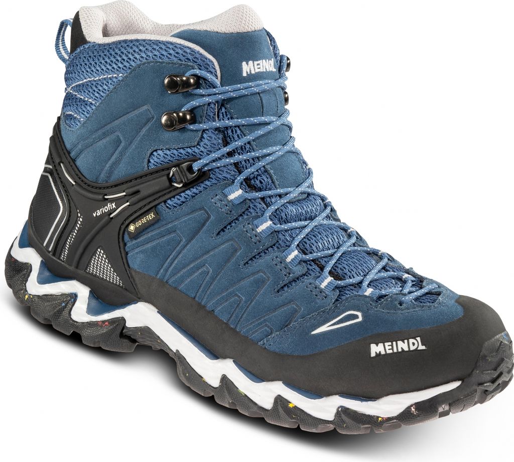 A single blue hiking boot is shown against a white background.