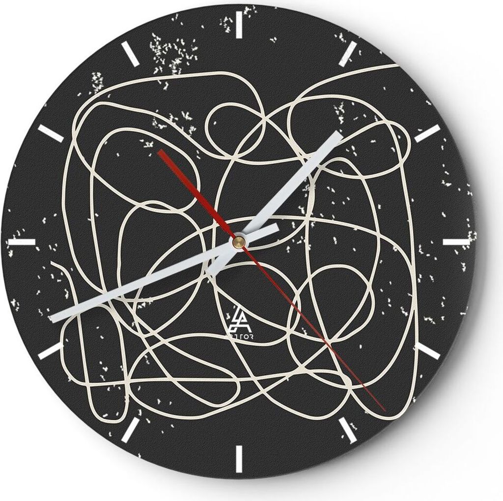 Wanduhr - Rund - Glasuhr - Modern Linie Schwarz - 40x40cm - Schleichendes Uhrwerk - Lautlos - zum Aufhängen bereit - Dekoration Modern - Wanddekor...