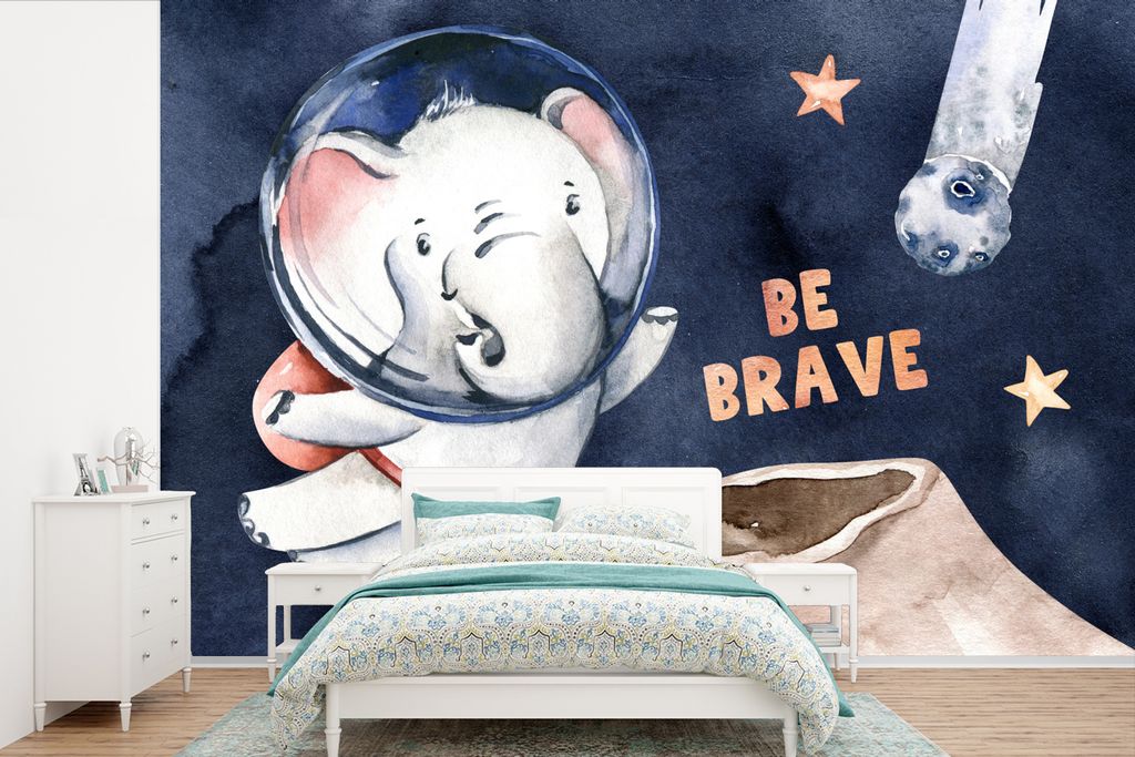 MuchoWow Fototapete für Wohnzimmer oder Schlafzimmer Wandtapete Vinyl Motivtapete Sei tapfer' - Elefant - Sprichwörter - Zitate - Junge - Mädc...