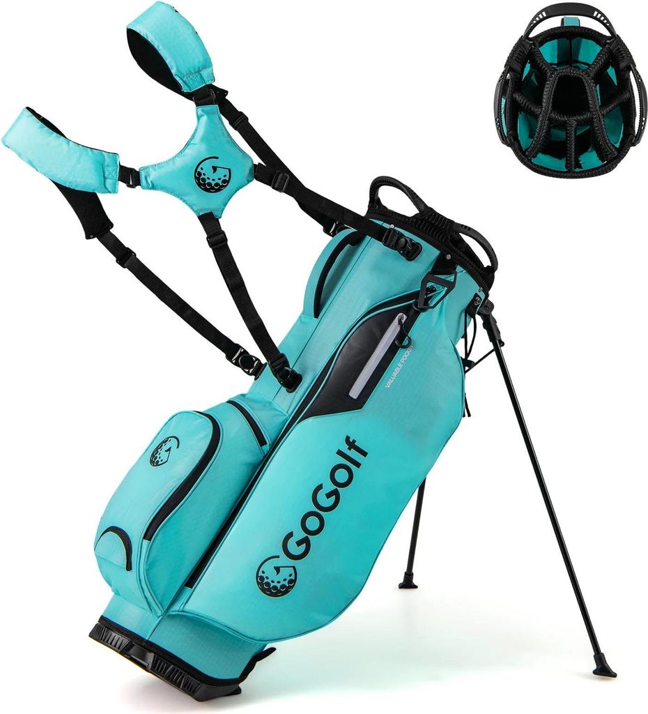 Golftasche - Standbag - 8-fach Divider - Regenhaube - Leicht - 5 Taschen - Standfüße - Blau