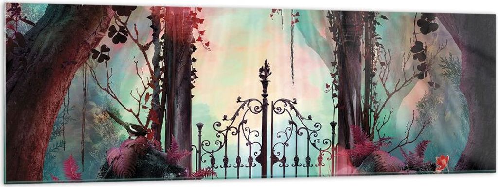 Bilder auf glas - Einteilig - Fantasie Tor Garten - 160x50cm - Glasbilder - Wandbilder - Bilder - zum Aufhängen bereit - Wanddekoration aus Glas -...