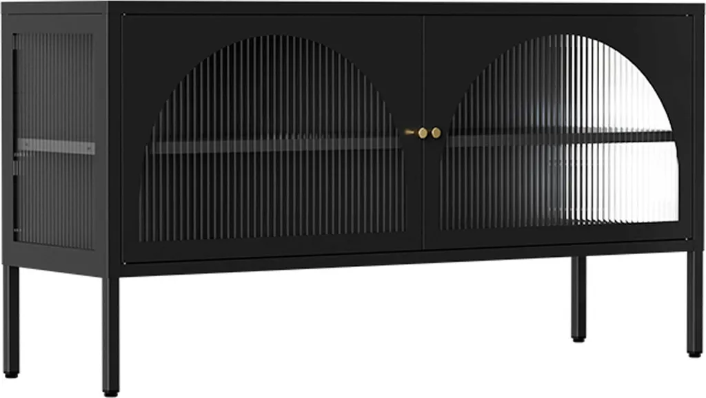 Meuble TV métal noir 115 cm pour salon moderne et petit espace
