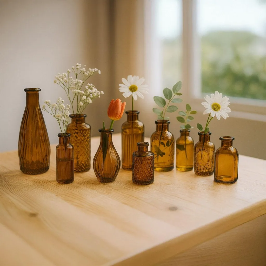 Lot de 10 mini vases en verre texturé - Décoration vintage transparente