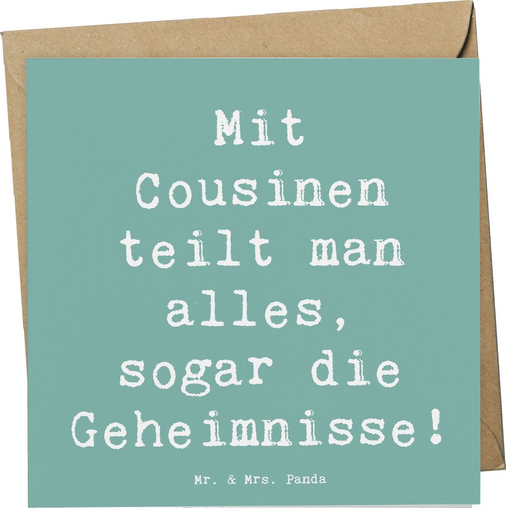Mr. & Mrs. Panda Klappkarte Spruch Cousine Geheimnisse - Meeresbrise - Geschenk, faltkarte, doppelkarte, Wertschätzung, Geburtstage, Familienbande...