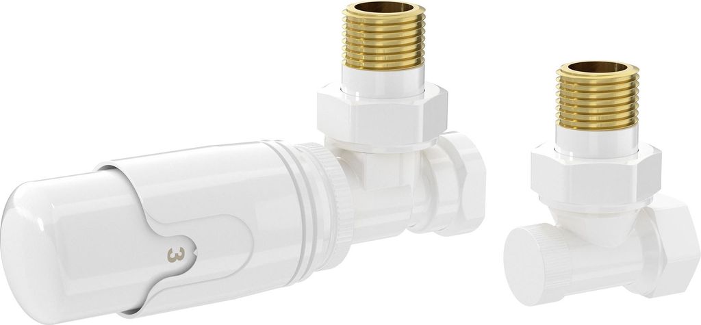 LuxeBath Thermostatventil + Rücklaufverschraubung Weiß, Heizkörperventil Komplett-Set, Thermostatkopf 1/2" Eckform, Heizungsventil