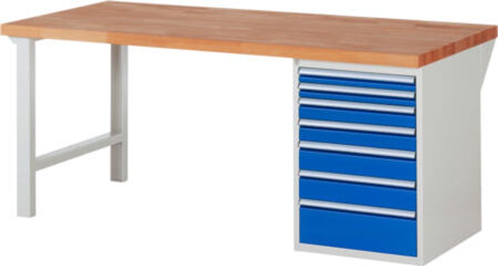 Werkbank mit 7 Schubladen - Vollauszug - 60:2 / 90:2 / 120:2 / 180:1 - 840 x 2.000 x 900 mm (HxBxT) - Traglast 1.000 kg - Buche